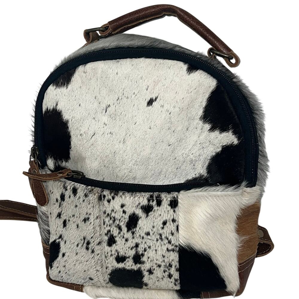 MYRA Leather Western Southwest Boho Backpack Bag Cowhide Fur Animal Pattern